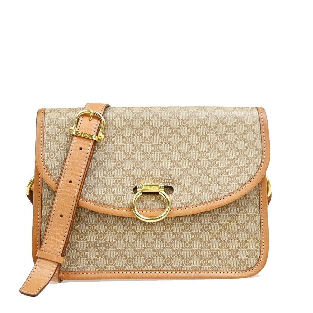 Celine Vintage Macadam Circle Logo Canvas and Leather